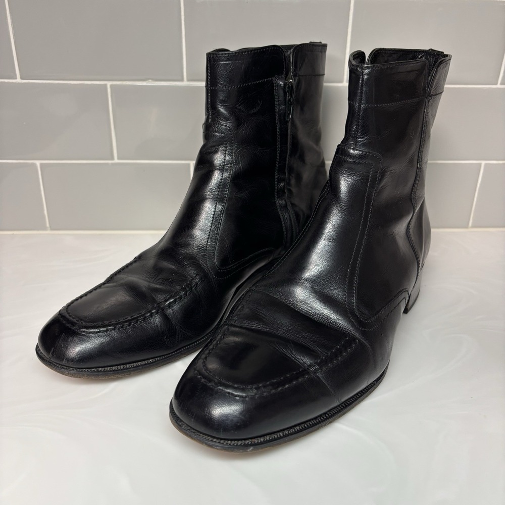 FLORSHEIM Black Leather 8" High Zippered New Men's Size 10 D Beatle Style Boots